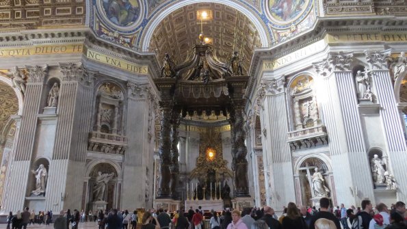 Bernini's famous baldacchino over the alter of St Peter's Bascilica. Look at the size of the people in the image to get an idea of the size of the pillars.