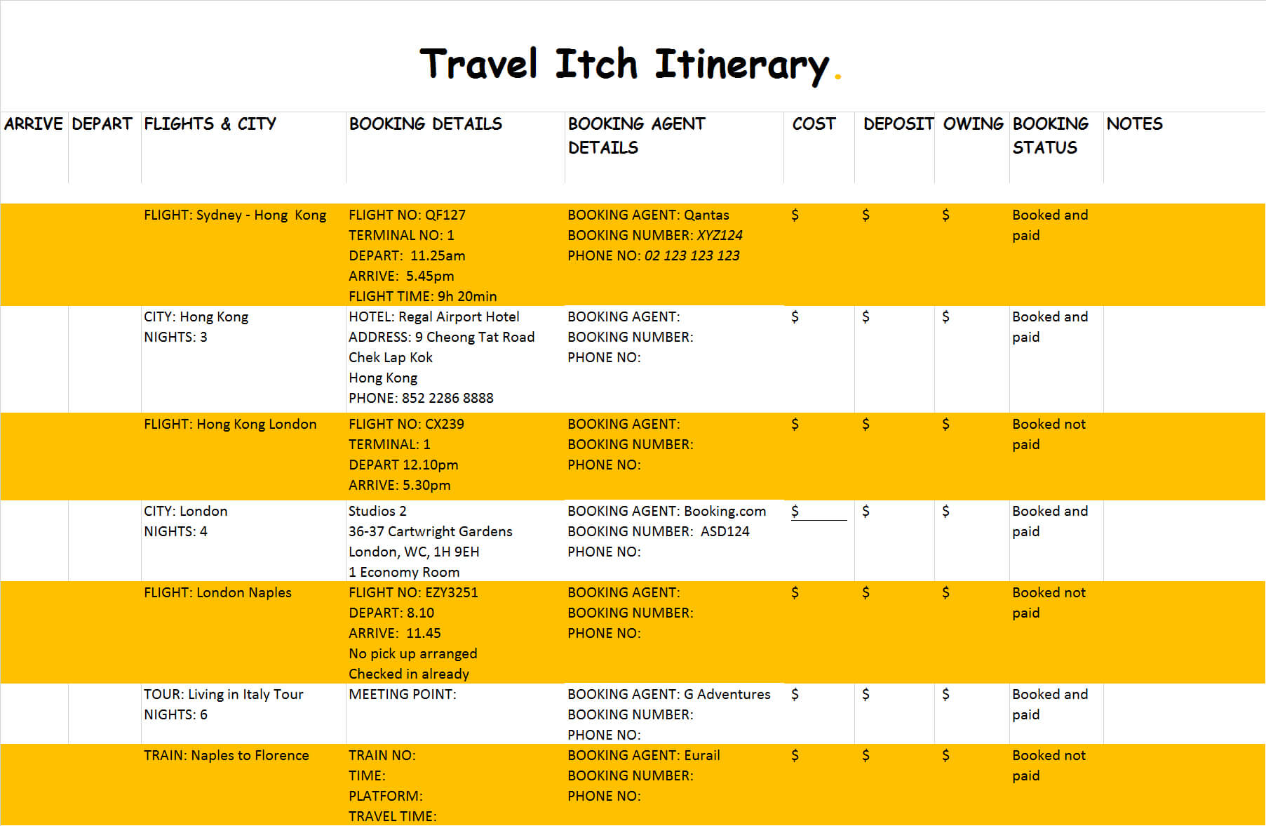 automatically reflected in your travel itinerary